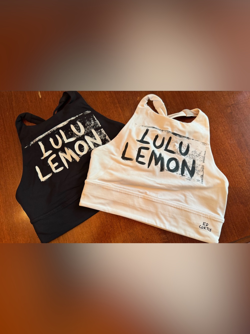Lululemon Black and White Graphic Crop Tank Tops